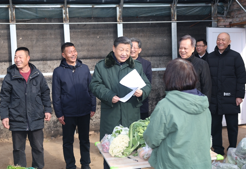 2024年2月1日，习近平总书记在天津市西青区辛口镇第六埠村，走进大棚同菜农亲切交流。