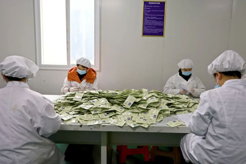 工人正在包装喜树果中药饮片-FZ1002450532.JPG