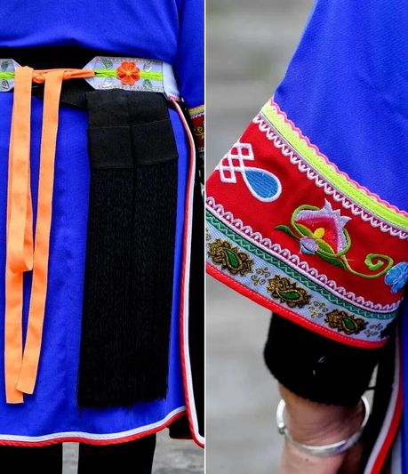 (左)“丝头系腰”长约两丈,走起路来飘逸灵动。(右)“大袖子”宽可达一尺.jpg